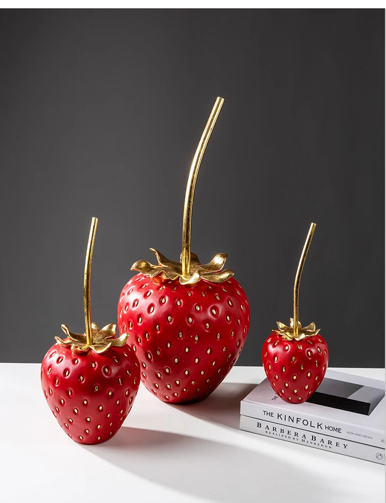 果物のオブジェ(苺) 家の装飾のためのストロベリーフルーツディスプレイ,工芸品,金のイチゴ