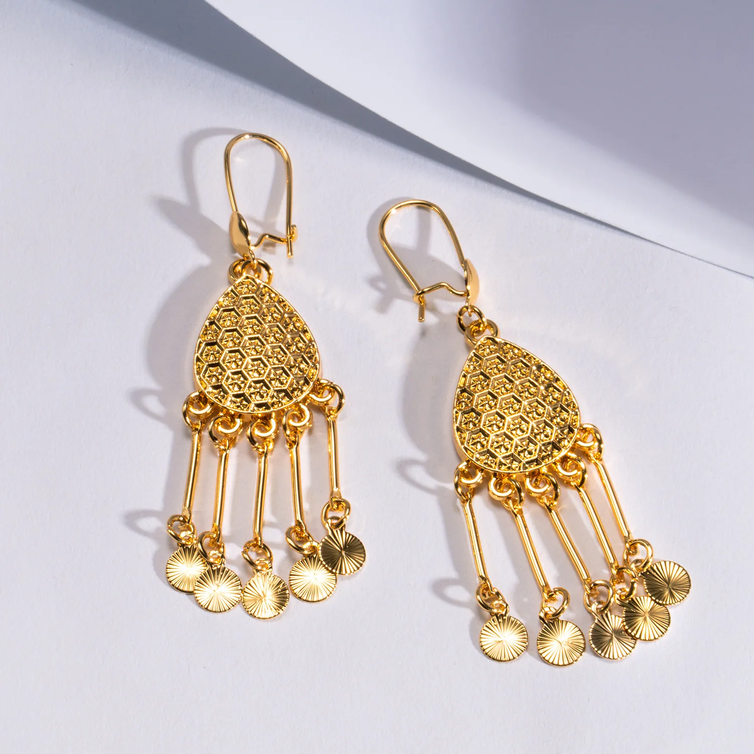 Ethnic Style 24k Gold Long Fringed Earrings Peacock Bells Earrings Middle East Dubai Bohemian Gold Plated Earrings