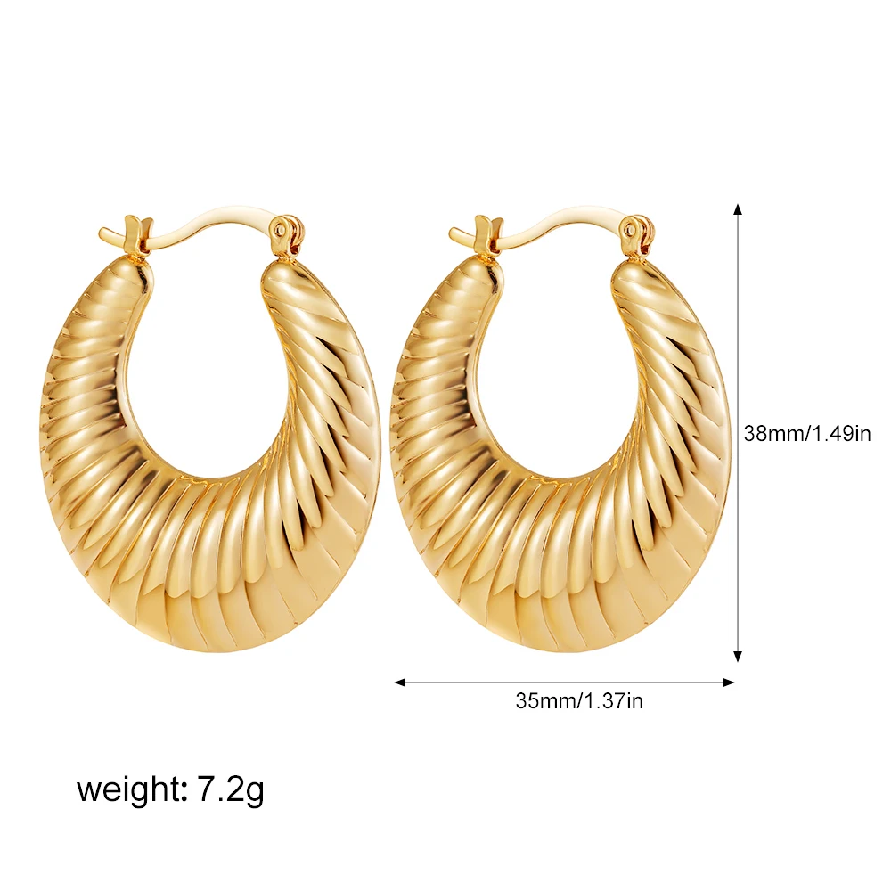 Fashion Punk Round Exquisite Hoop Earring for Women Geometric Texture Thick Gold Color Stainless Steel Earring Jewelry image 6