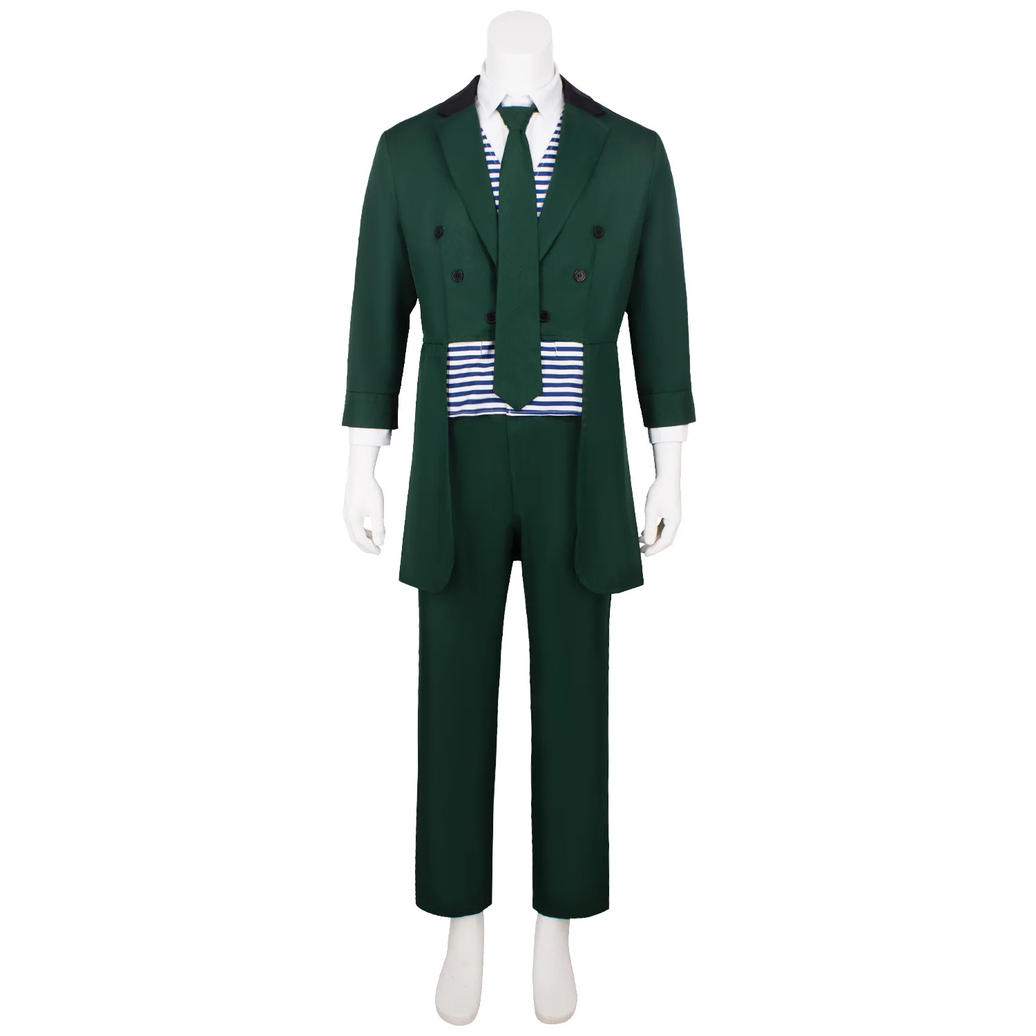 

Haunted Cosplay Mansion Butler Castmember Costume Striped Regency Green Suit Men Halloween Cosplay Horror Ghost Outfits