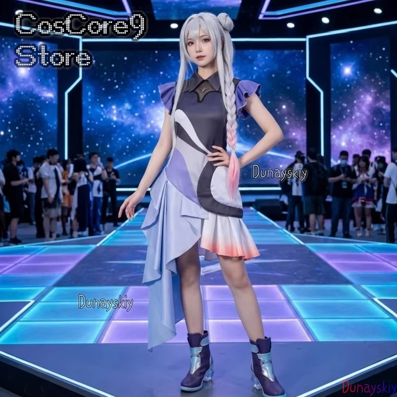 Фото Новый наряд Ячийо Рунами: комбинезон с асимметричным подолом, парик, новая сценическая униформа для айдол-группы, аниме-принцесса Кагуя! Хэллоуинский косплей