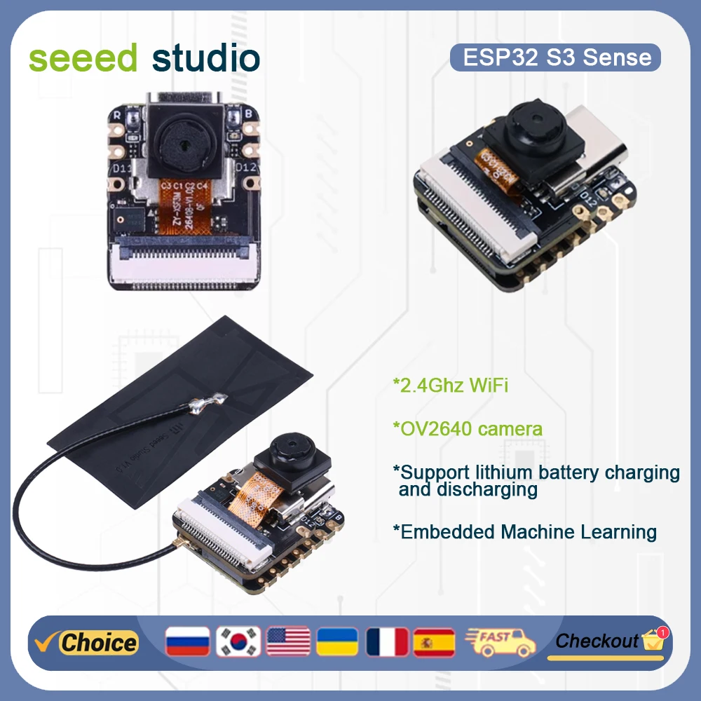 

Seeed XIAO ESP32S3 Sense - WiFi/BLE 5.0, OV2640 Camera, Mic, 8MB PSRAM, IoT, Arduino, Edge AI, Smart Home, USB-C, Battery