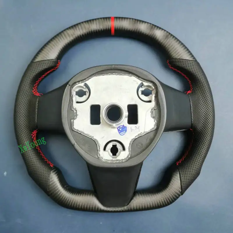 Customize 100% Real Carbon Fiber Leather Steering Wheel For Tesla Model 3 Model Y view 3