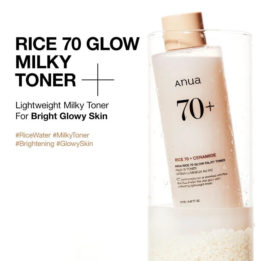 ANUA 70+ Toner 250ml - Korean Rice Bran Moisturizing Facial Essence, Suitable for Oily and Sensitive Skin, Pore Care