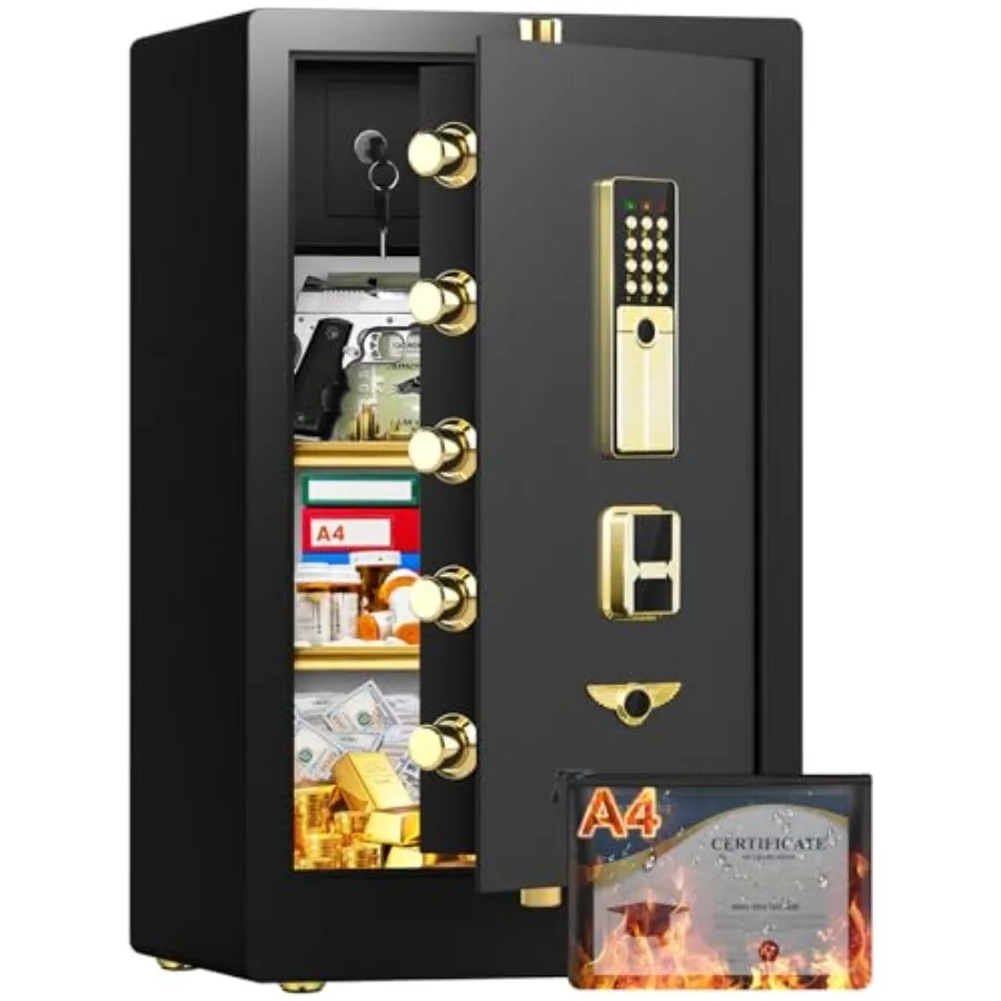 

Home office safe: heavy duty steel, black, 8.5 cuft fireproof waterproof anti-theft with dual alarms and hidden bottom lock