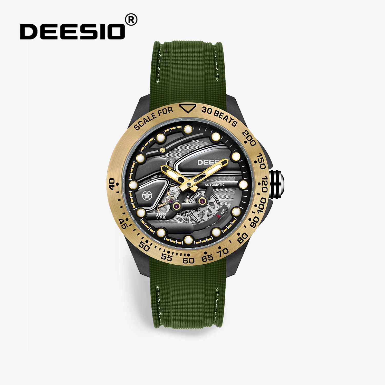 Deesio Herren-Automatikuhr aus Kohlefaser, mechanische Skelett-Armbanduhr, luxuriös, Sport, Business, wasserdicht, Silikonband, Relogio