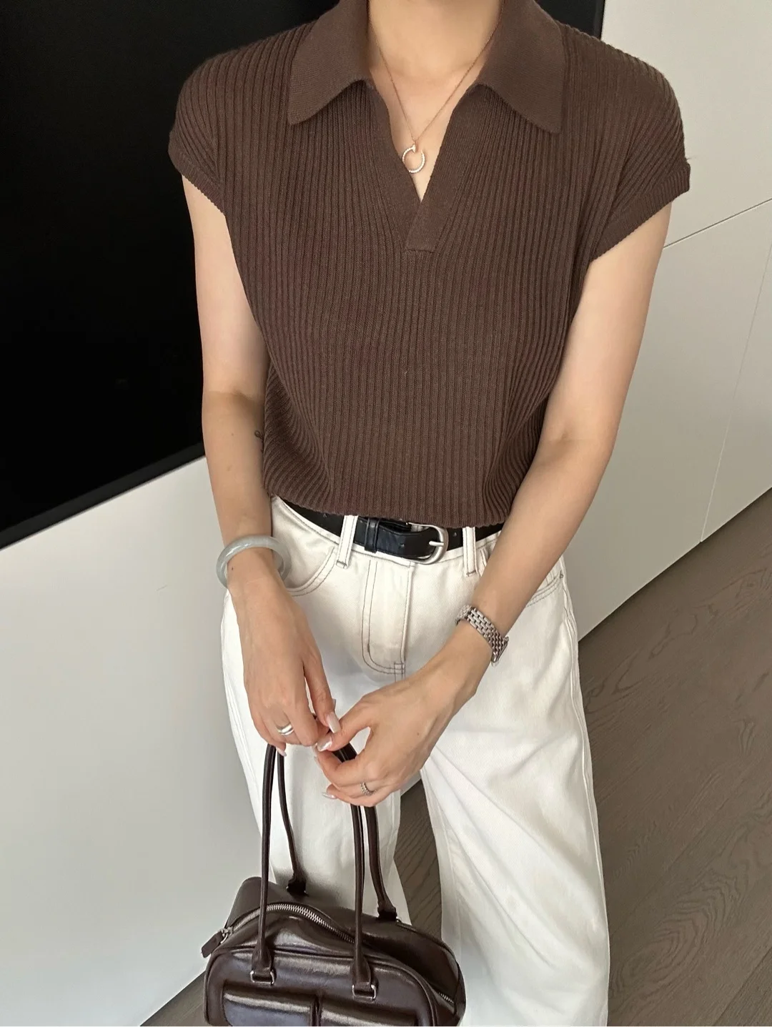 

Модная вязаная кашемировая рубашка 321 с цветным воротником, женская, стандартный крой, для повседневной носки, с коротким рукавом, трикотаж