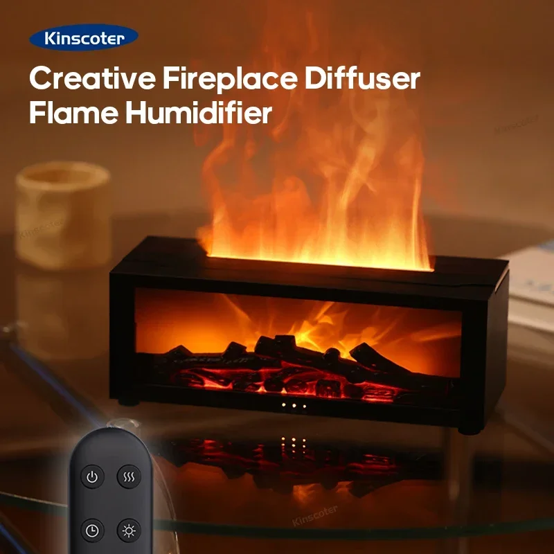 150ml Creative Flame Air Humidifier Simulated Fireplace Aroma Diffuser with Remote and Waterless Auto Off for Home Room Gift