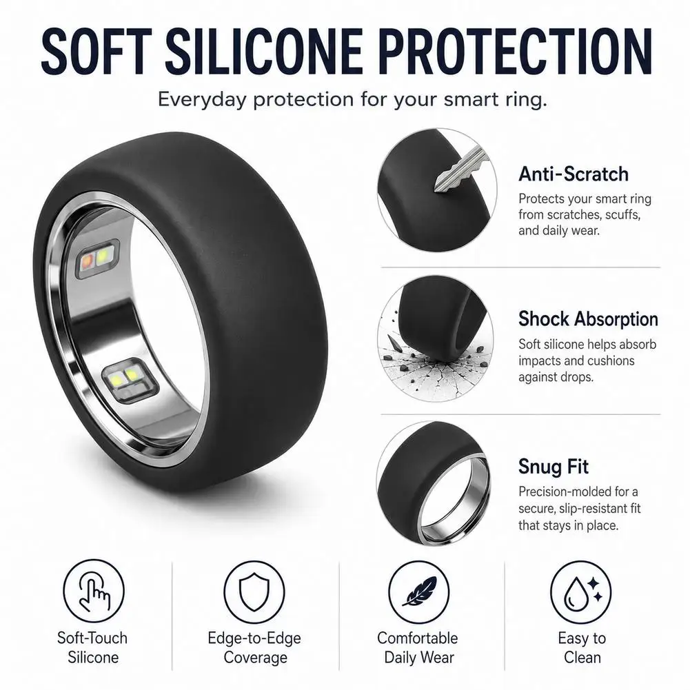 Silicone Protective Cover for Oura Ring 5 Anti-Scratch Waterproof Bumper Case in White (M9/10/11)