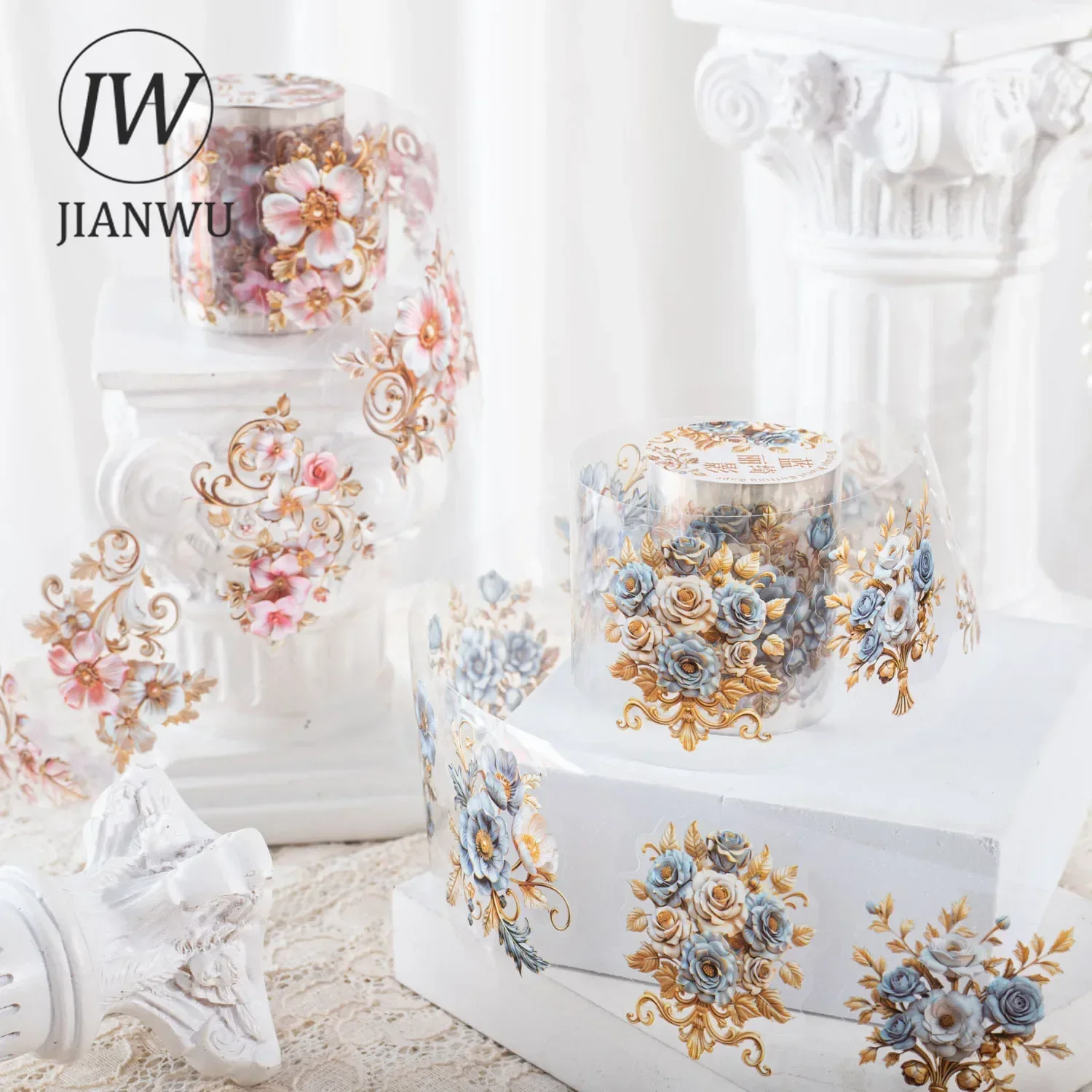 JIANWU 50mm*200cm Baroque Floral Arrangement Series Vintage Flower Material Collage PET Tape Creative Journal Stationery