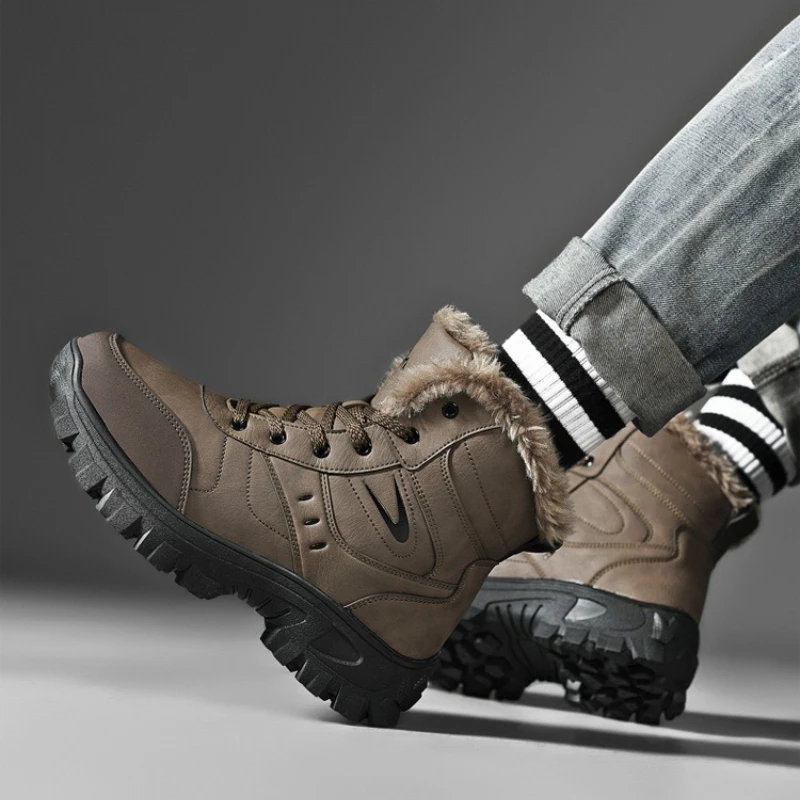 New Winter Men Boots Slippers Keep Warm Men Shoe Outdoor Waterproof Non-Slip Plush Sneakers Male Leather Boots Plus Size 48
