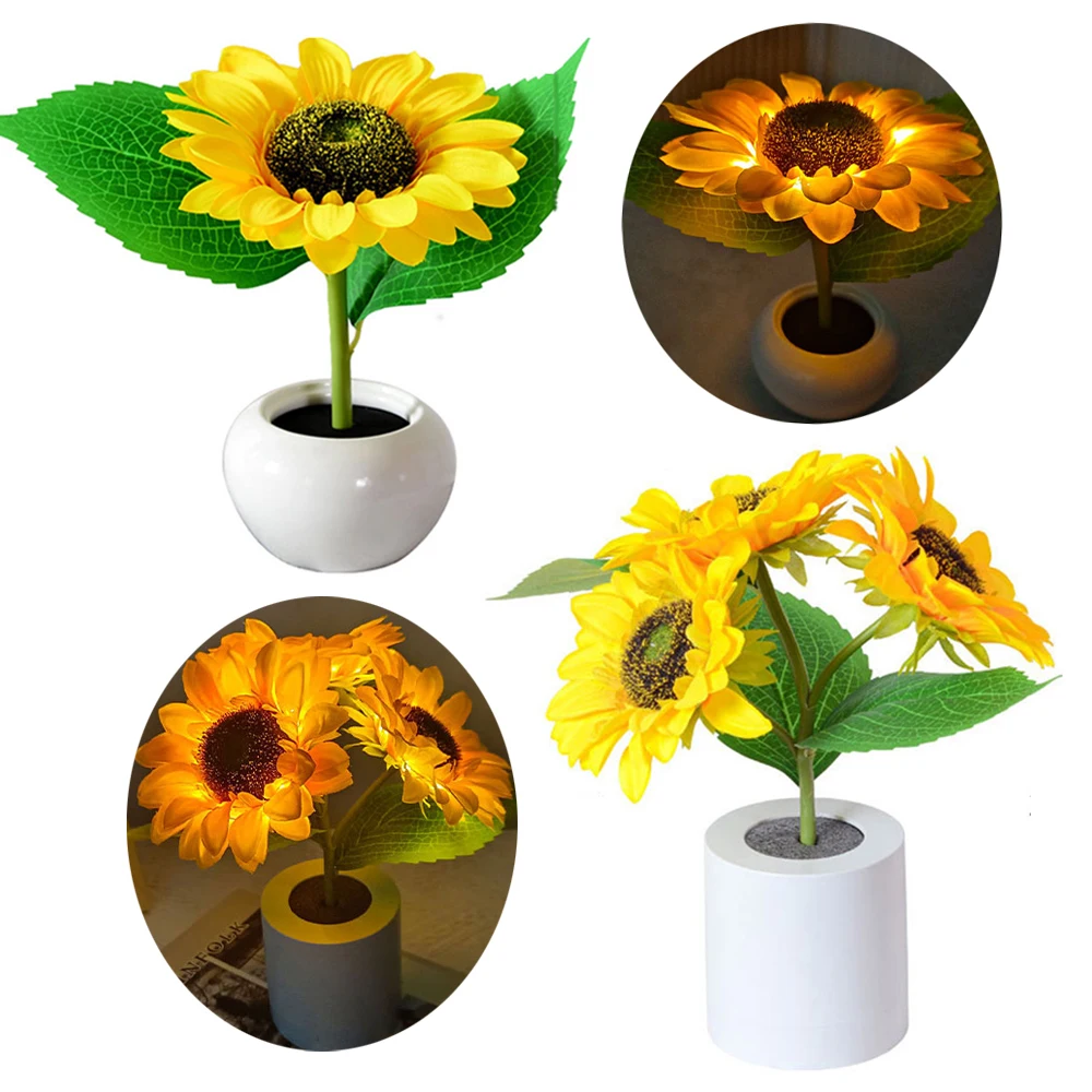 

LED Sunflower Decorative Table Light USB Rechargeable Bedroom Romantic Potted Atmosphere Lamp Night Light for Kids Birthday Gift