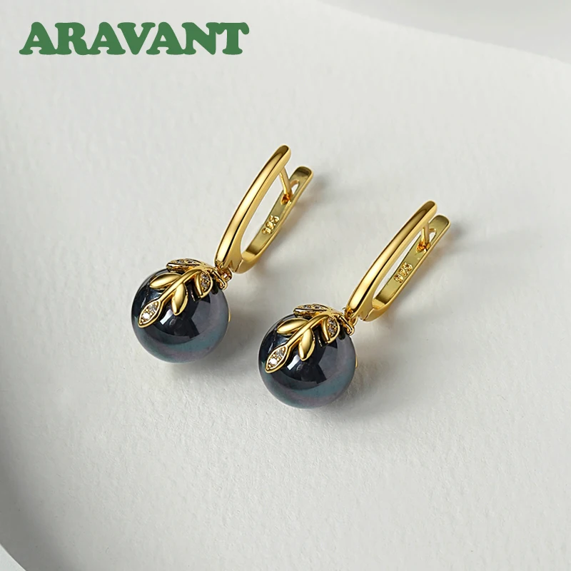 ARAVANT 925 Silver 18K Gold Black Pearl Long Dangle Earring For Women Fashion Jewelry Gift