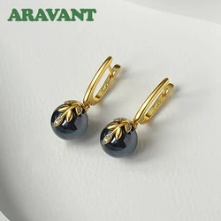 ARAVANT 925 Silver 18K Gold Black Pearl Long Dangle Earring For Women Fashion Jewelry Gift