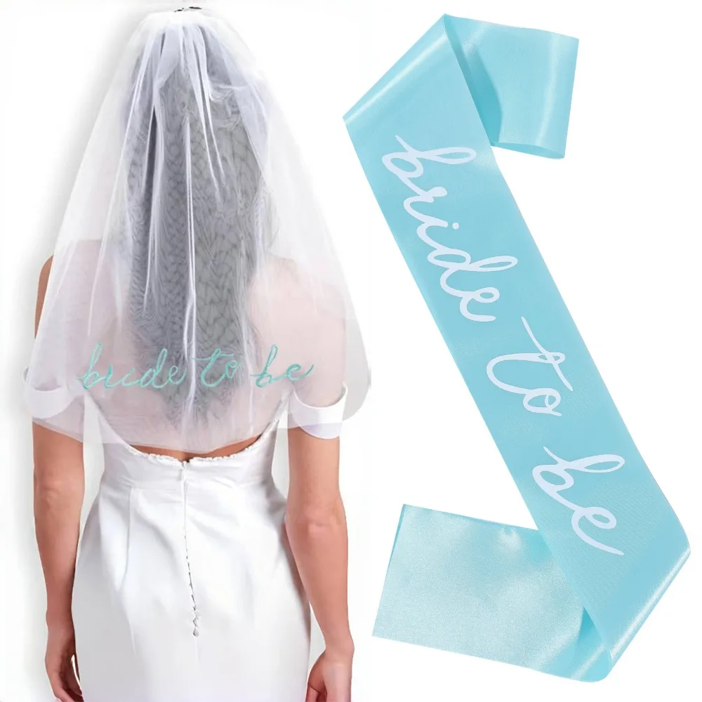 2 قطعة/المجموعة العروس الزرقاء لتكون وشاح الساتان والحجاب ل الدجاجة العازبة الزفاف المشاركة الزفاف دش زينة الحفلات لوازم
