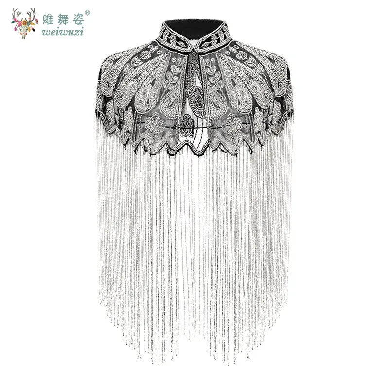 خمر نمط موضوع الراقية قاعة الرقص فساتين السهرة اكسسوارات شرابة شال اليدوية حبة التطريز شرابة فستان شال #3