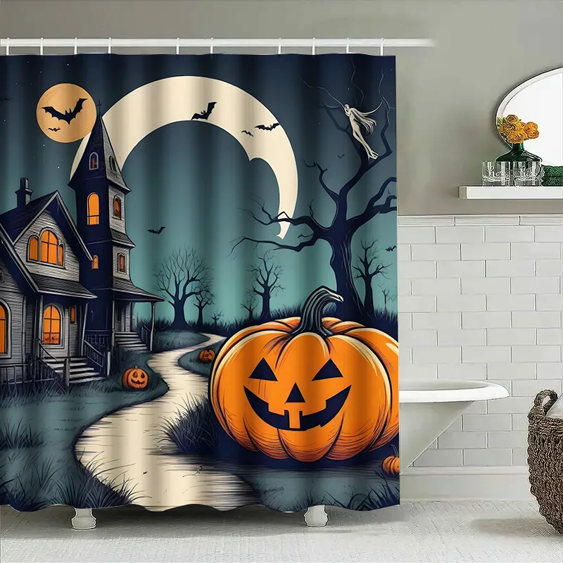 

Туму, жуткий дом с привидениями, тема Хэллоуина, занавеска для ванной комнаты, жуткий декор в виде тыквы для детей и взрослых