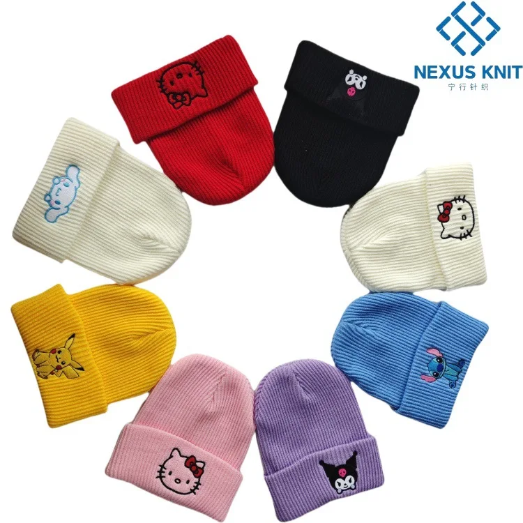 Gorro de punto bordado bonito de HelloKitty de Disney, gorro de lana de gato de Europa y dibujos animados, gorro cálido con capucha para pareja