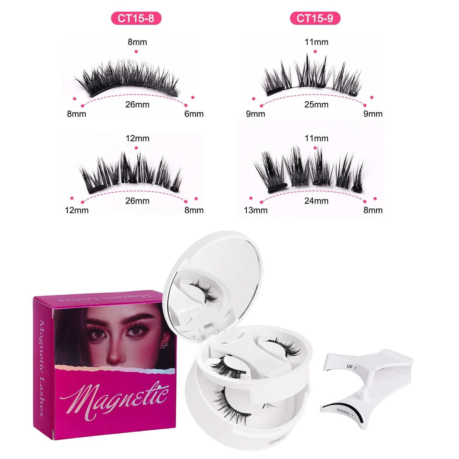 Ensemble de faux cils magnétiques – Faux cils doux, réutilisables, sans colle, imperméables et d'apparence naturelle, comprenant une pince à épiler.