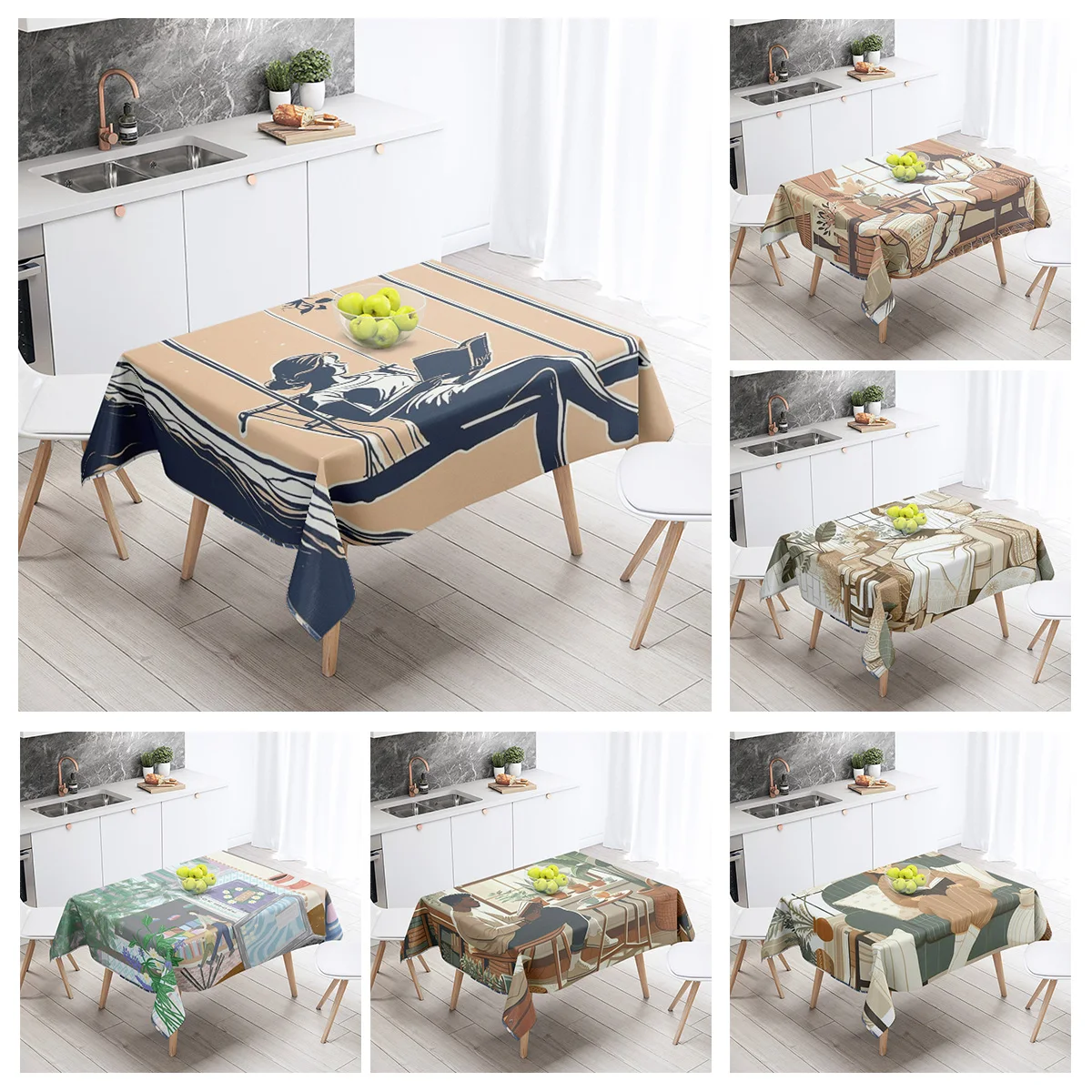 Nordic Morandi Colorful Tablecloth Abstract Geometric Pattern Fadproof Coffee Table Mat Living Room Decorative Tablecloth