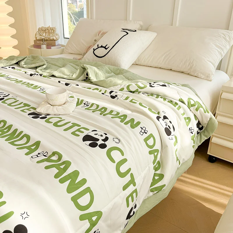 

Chinese Panda Print Blanket Summer Cooling Quilt Air Conditioner Quilts Queen Cotton Skin Friendly Comforter Single Double Bed