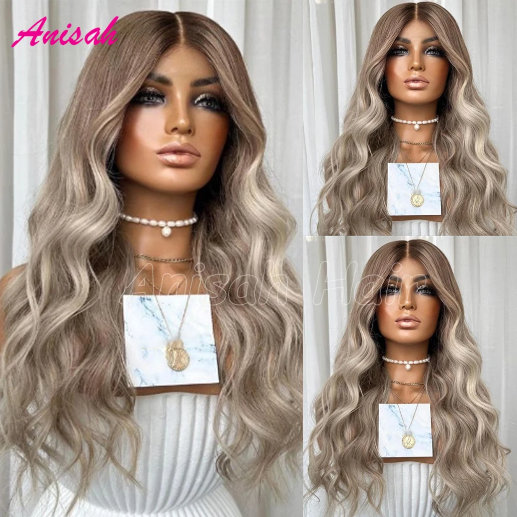 13x4 Highlight Wigs Human Hair Body Wave Hd Transparent Lace Frontal Wig Brazilian Ash Blonde Highlight Lace Front Wig For Women