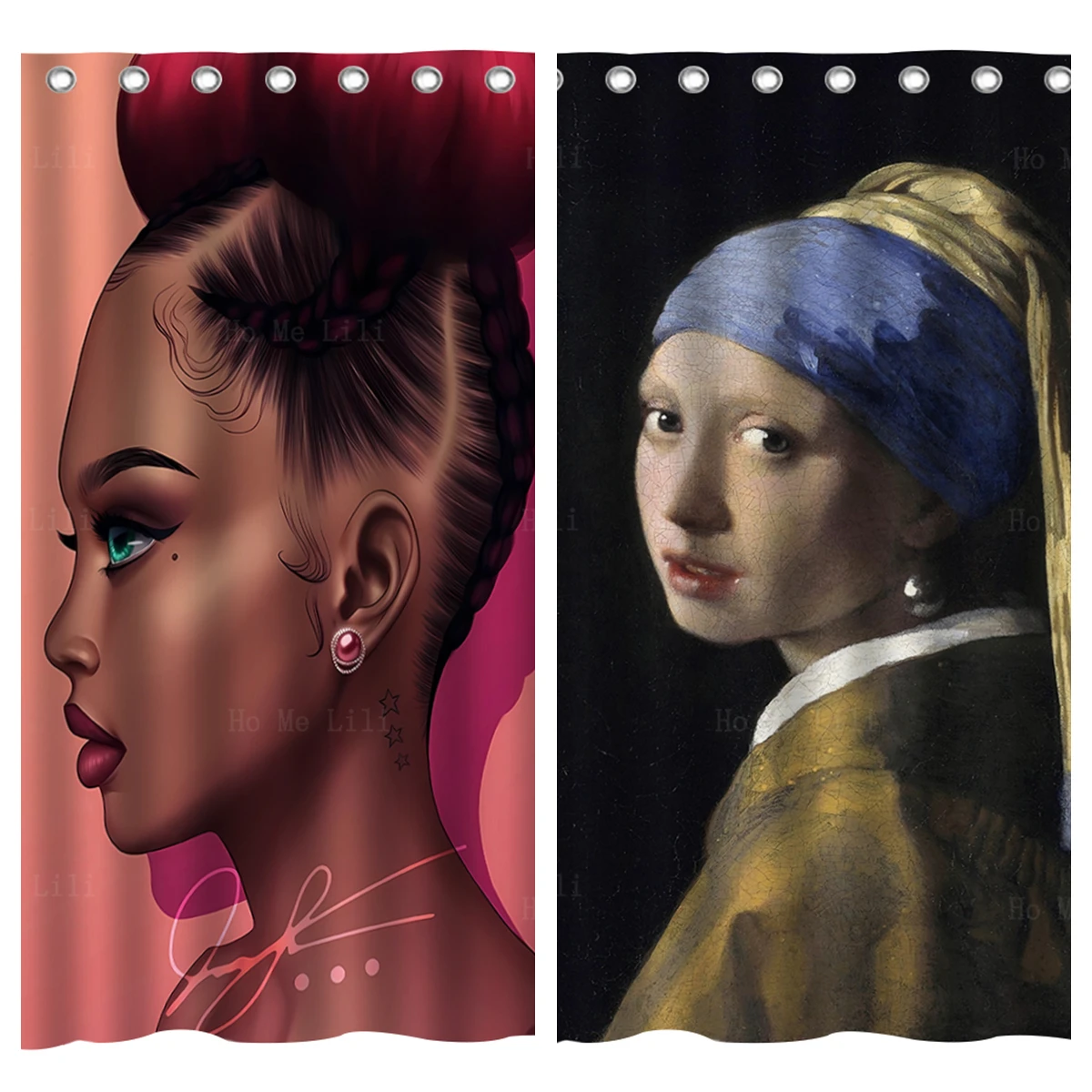 American Black Girl Art And Girl With Pearl Earring Shower Curtain By Ho Me Lili With Hooks