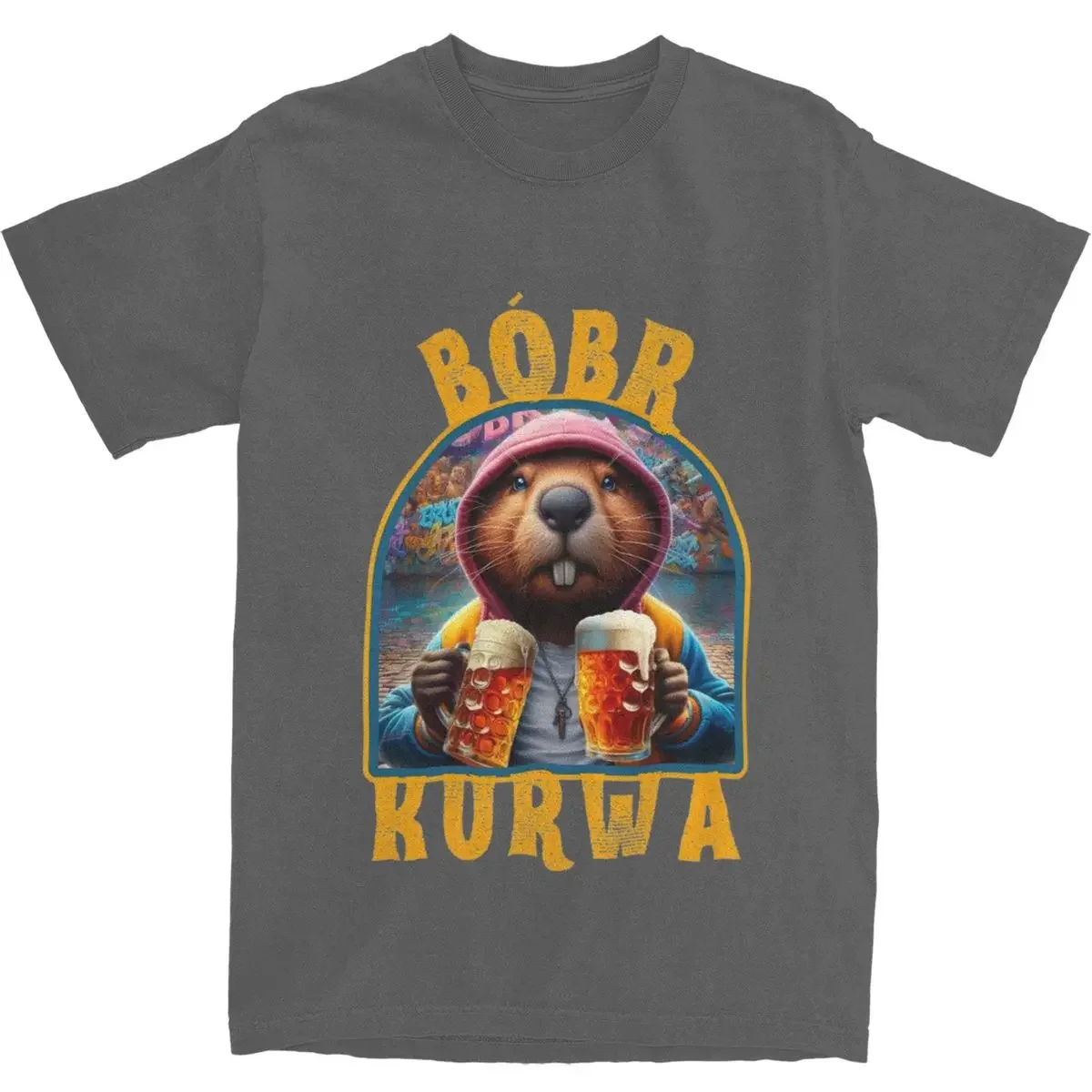 Beaver Bobr Kurwa Drinking Beer Short Sleeve Tops for Men Women Oversized T Shirt Comfort Pure Cotton Man Clothes Casual Tees