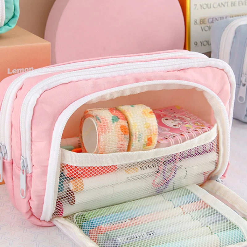 Large Capacity Pencil Bag Simple Solid Color Pencil Case Cute Fashion Stationery Storage Bag School Office Supplies Gifts