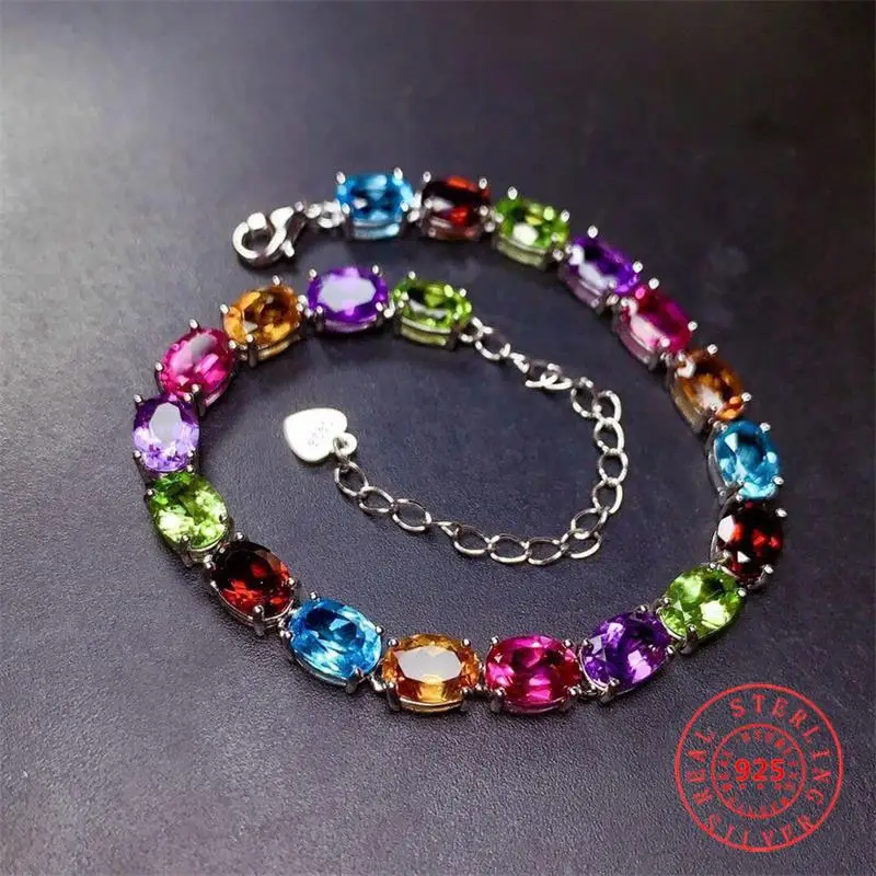 Pulseira feminina 925 prata esterlina colorido cz pedra pulseira doce meninas presente moda senhora colorido brilhante cz pulseira jóias