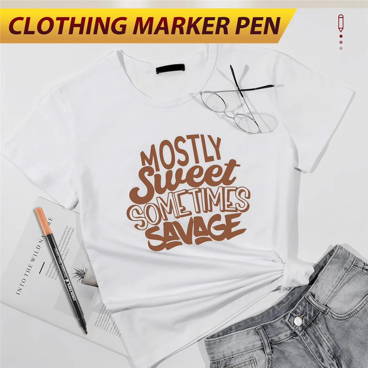 Gfc-1 x Pena Spidol Kain Warna Permanen untuk Sepatu Kaus Pakaian Tekstil DIY berwarna coklat