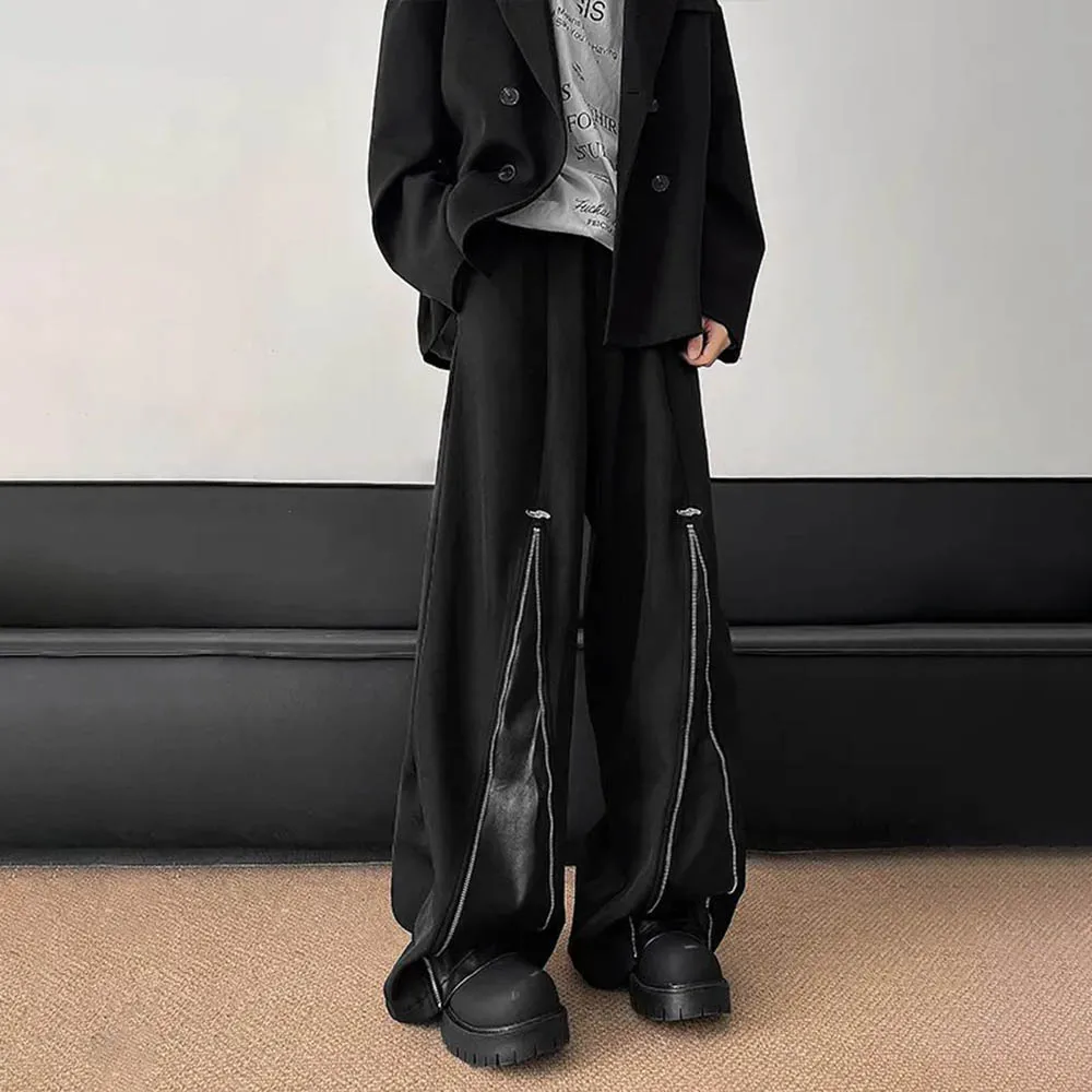 

Mens Autumn Trousers Zipper Stitching Casual Pants Streetwear Fashion Hip Hop Deconstruction Trend Wide Leg Pants Men'S Clothing
