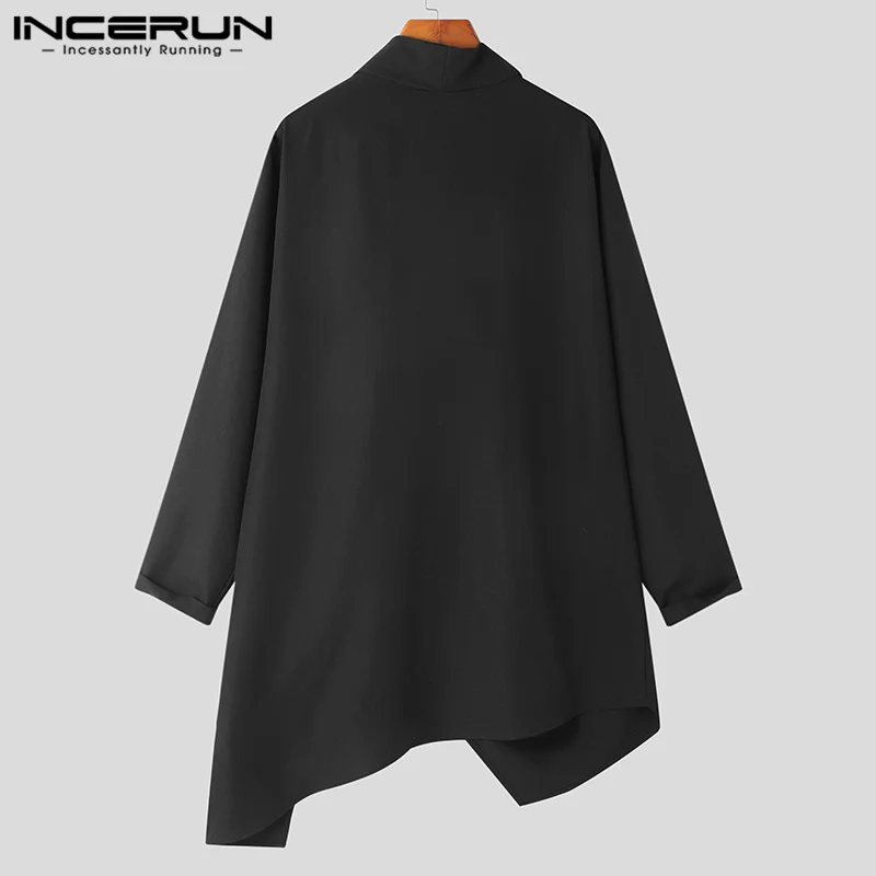 INCERUN 2023 Men Trench Solid Color Turtlneck Long Sleeve Streetwear Irregular Cloak Ponchos Men Punk Fashion Casual Coats S-5XL