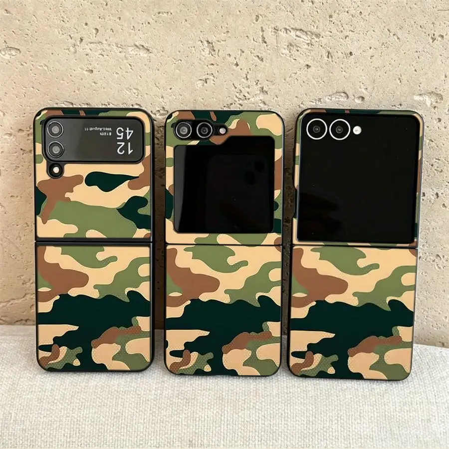 Back Phone Cover Funda Case for Samsung Galaxy Flip6 Z Flip 7 6 5 4 3 Flip5 Flip3 Flip7 FE Flip4 Camouflage Texture