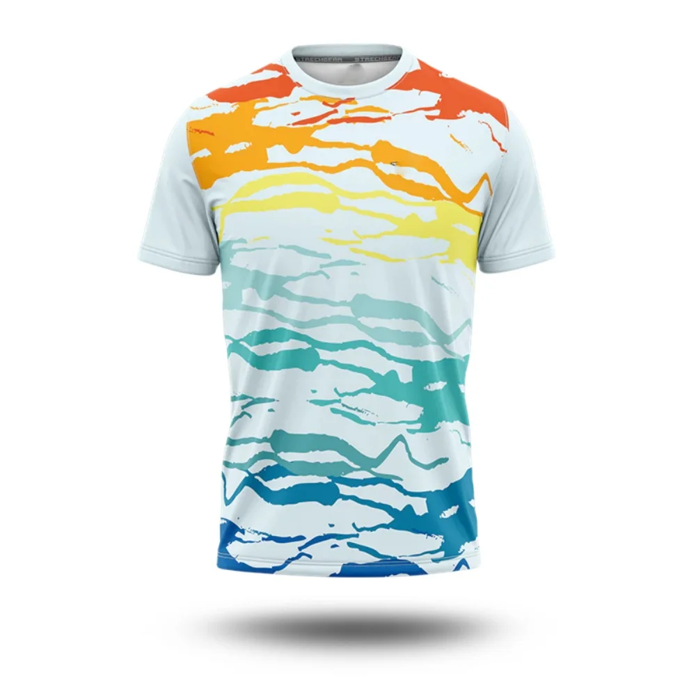 

Men's T-Shirt Gradient Print Sports Short Sleeve Summer Round Neck Casual Tees Outdoor Running Camping Breathable Men's Clothing