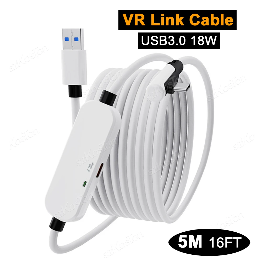 كابل ربط USB3.0 VR عالمي لـ Meta Quest 3S، Quest 3 /2 PICO 4 سماعة رأس VR شحن سريع ملحقات سلك نقل البيانات 16FT