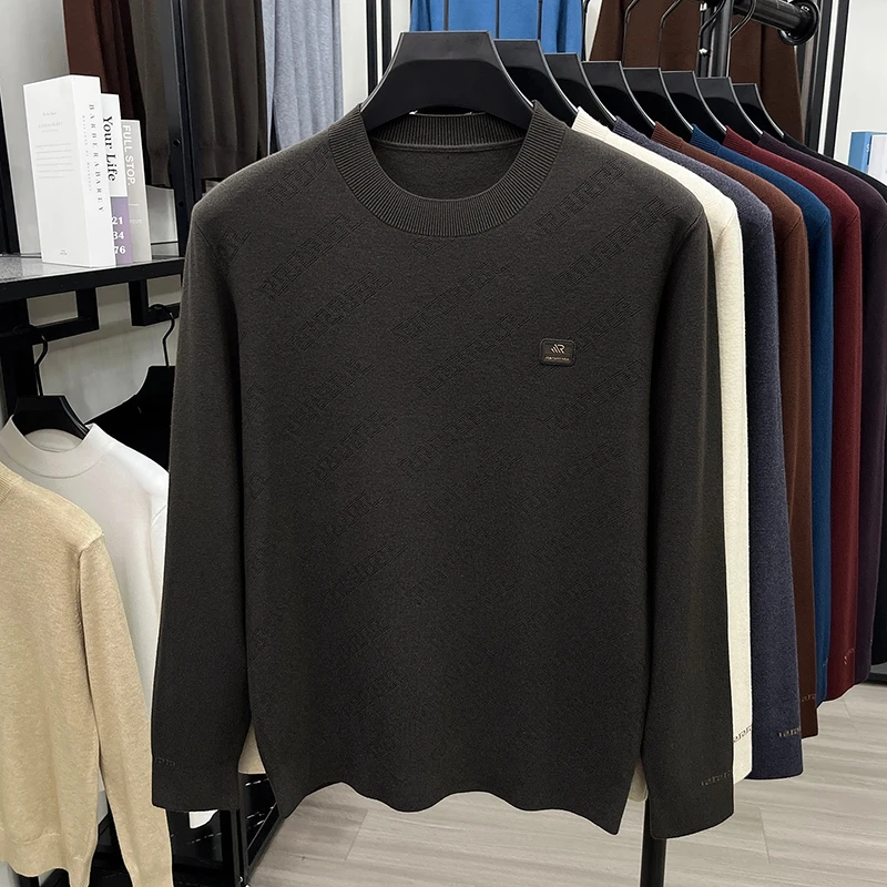 Modischer, trendiger Herren-Strickpullover mit Rundhalsausschnitt in Uni-Farbe, hautfreundlich, langärmelig, für Herbst und Winter, Business-Casual-Herrenbekleidung – Detail 7