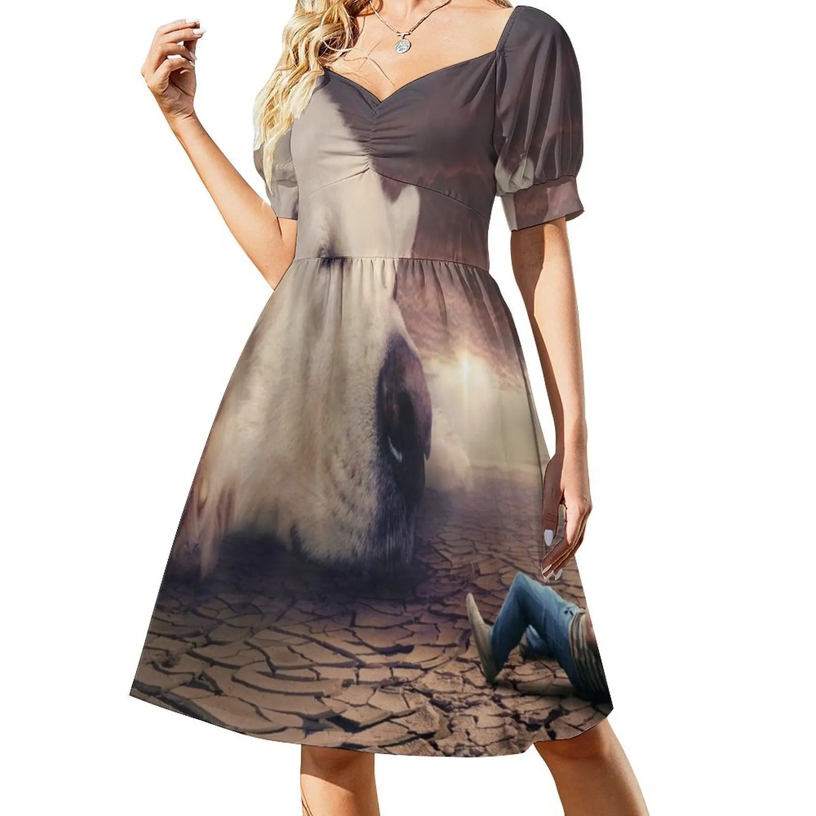 판타지-독 빈티지 보헤미안 드레스 퍼프 슬리브 또는 민소매 옵션 여성용 드레스 도그 판타지 소피 판타지 파이널 여성용