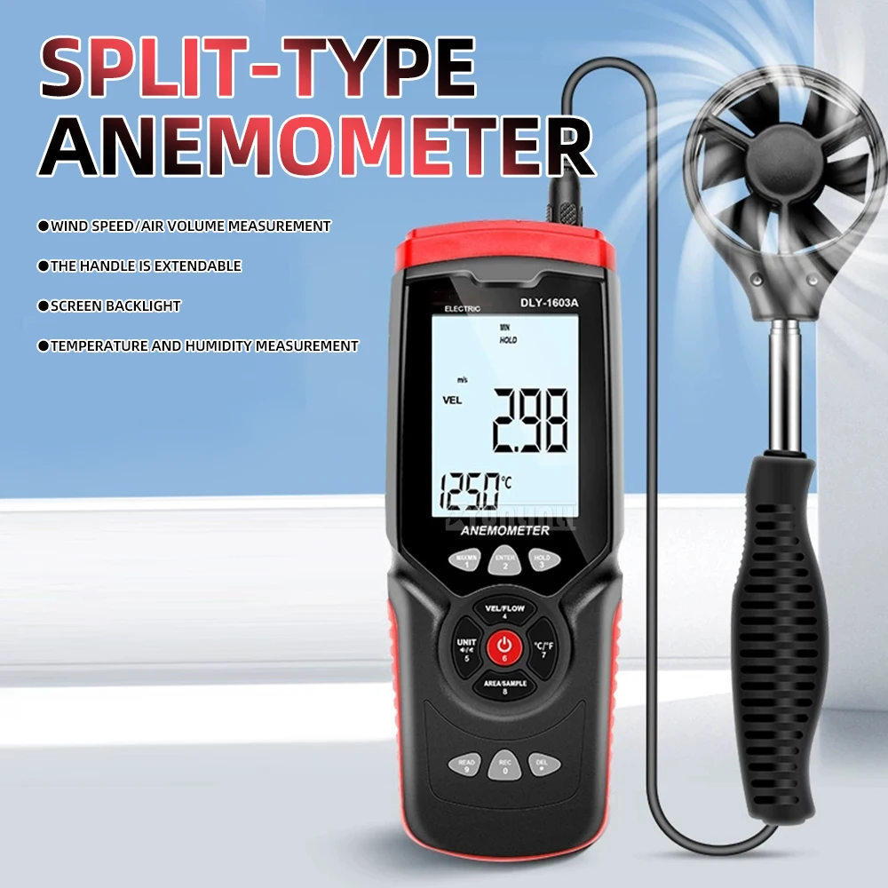 Digital anemometer handheld wind direction and speed tester measures temperature and humidity portable anemometer 1603A