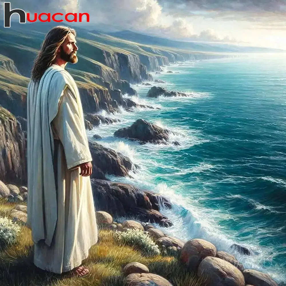 

Huacan 5D DIY Diamond Painting Jesus Seaside Diamond Mosaic Portrait Religion New Collection 2025 Decorative Paintings