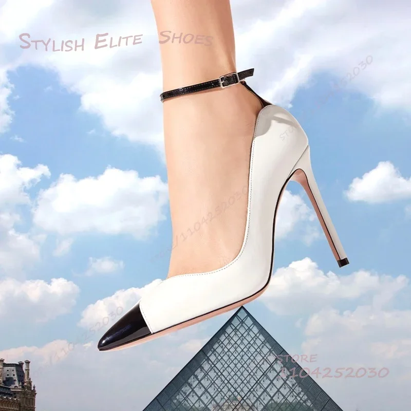 

Office Lady Black White Patent Side Stitching Pump Women Workplace Slip On Sandals Elegant Leather Matte Stiletto Pointed Shoes