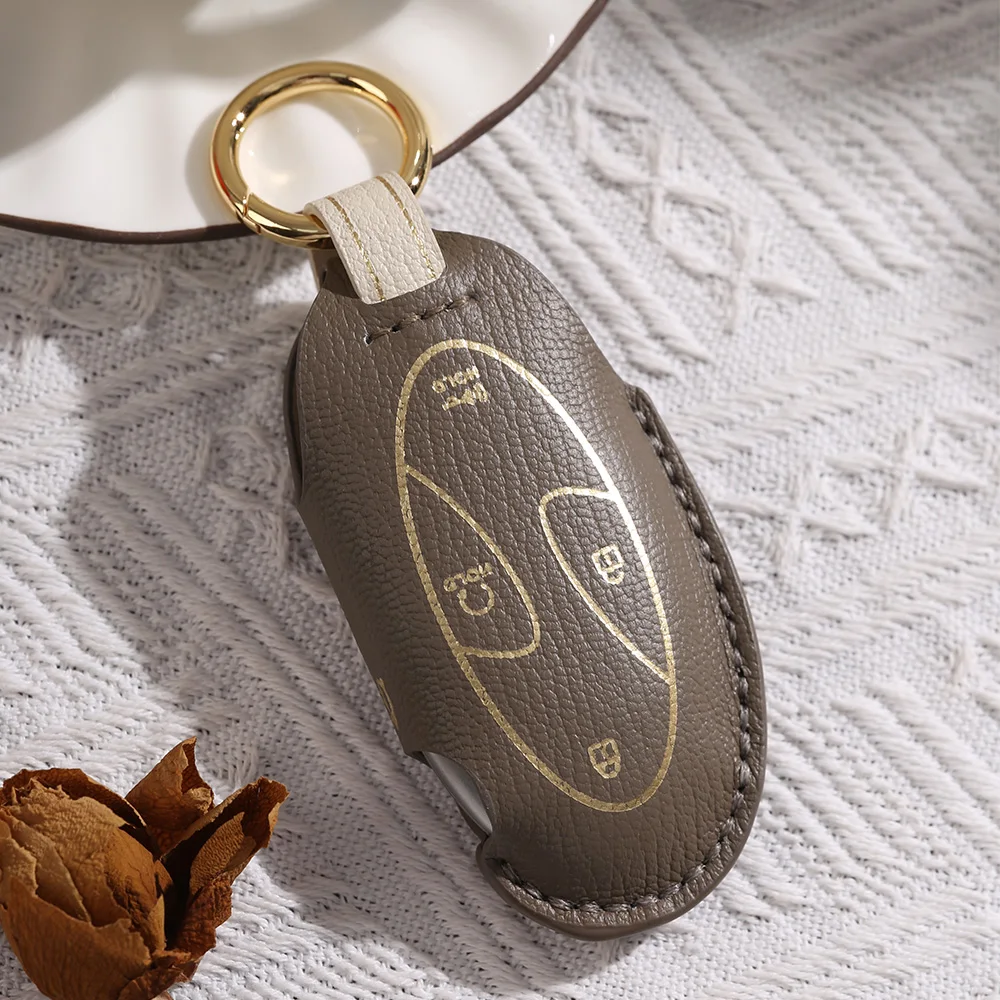 5 7 Bottons Leather Car Key Case Fob Cover for Hyundai Ionic 6 Grandeur GN7 Kona Ev 2023 Accessories