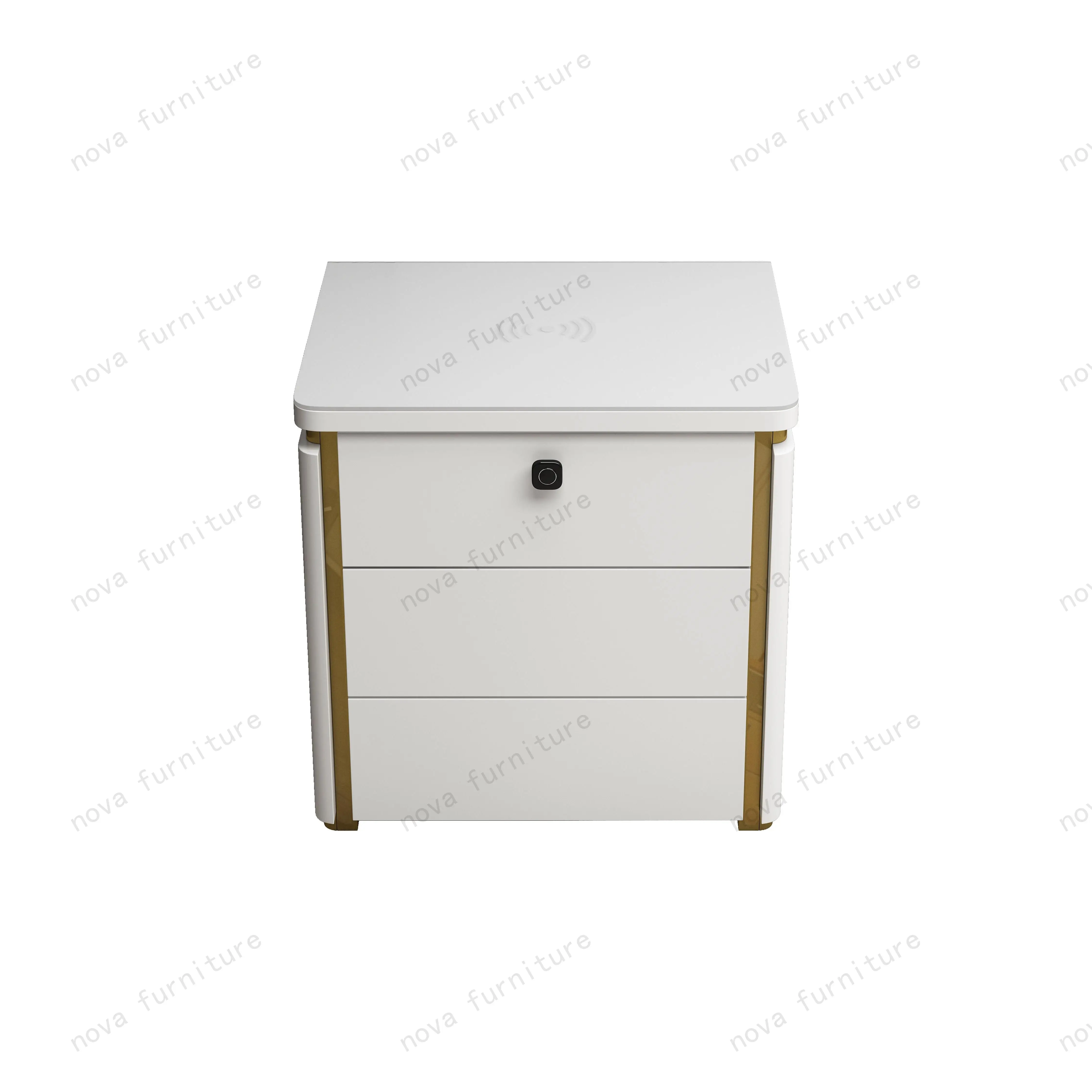NOVA Intelligent Bedroom Furniture High Gloss Bedside Table Modern Simple Design White Smart Nightstands With Sensor Light Strip - view 5