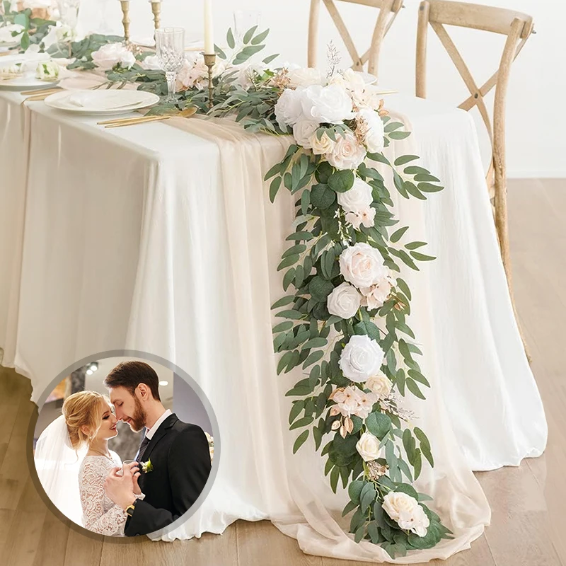 6FT/1.8M Wedding Decoration Garland Artificial Eucalyptus Wreath Wedding Table Centerpiece for Bridal Shower Birthday Party Deco