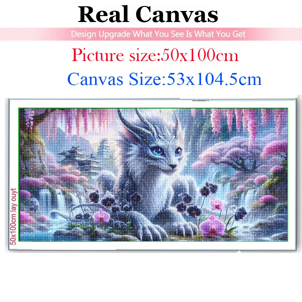 Ice Dragon Fantasy Landscape Waterfall Animal DIY 5D Diamond Painting Pink Orchid Full Mosaic Diamond Embroidery Sale Big Size