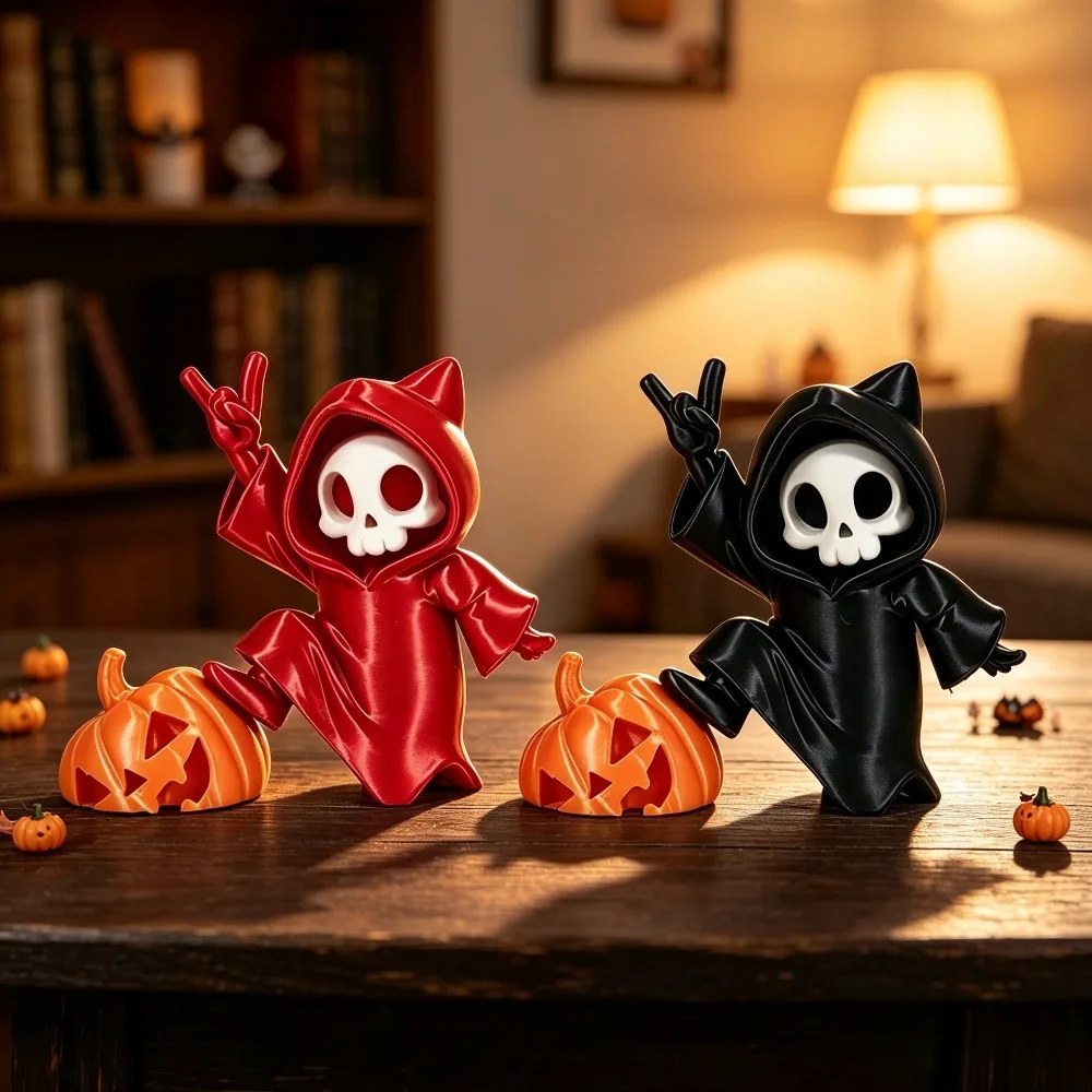 3D Printed Grim Reaper Figurine Halloween Pumpkin Decor Gothic Skeleton Statue Home Desktop Ornament Party Decoration Craft Gift