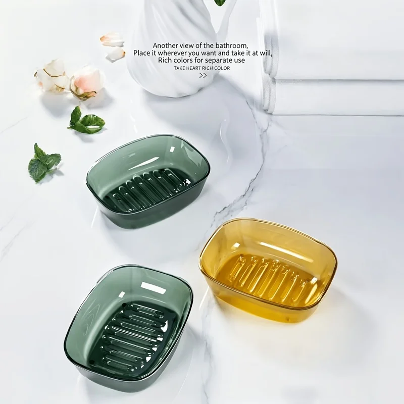 Macaron Transparent Soap Dish Double Layer Draining Soap Holder Anti-slip Soap Tray for Bathroom Shower Sink Countertop Storage