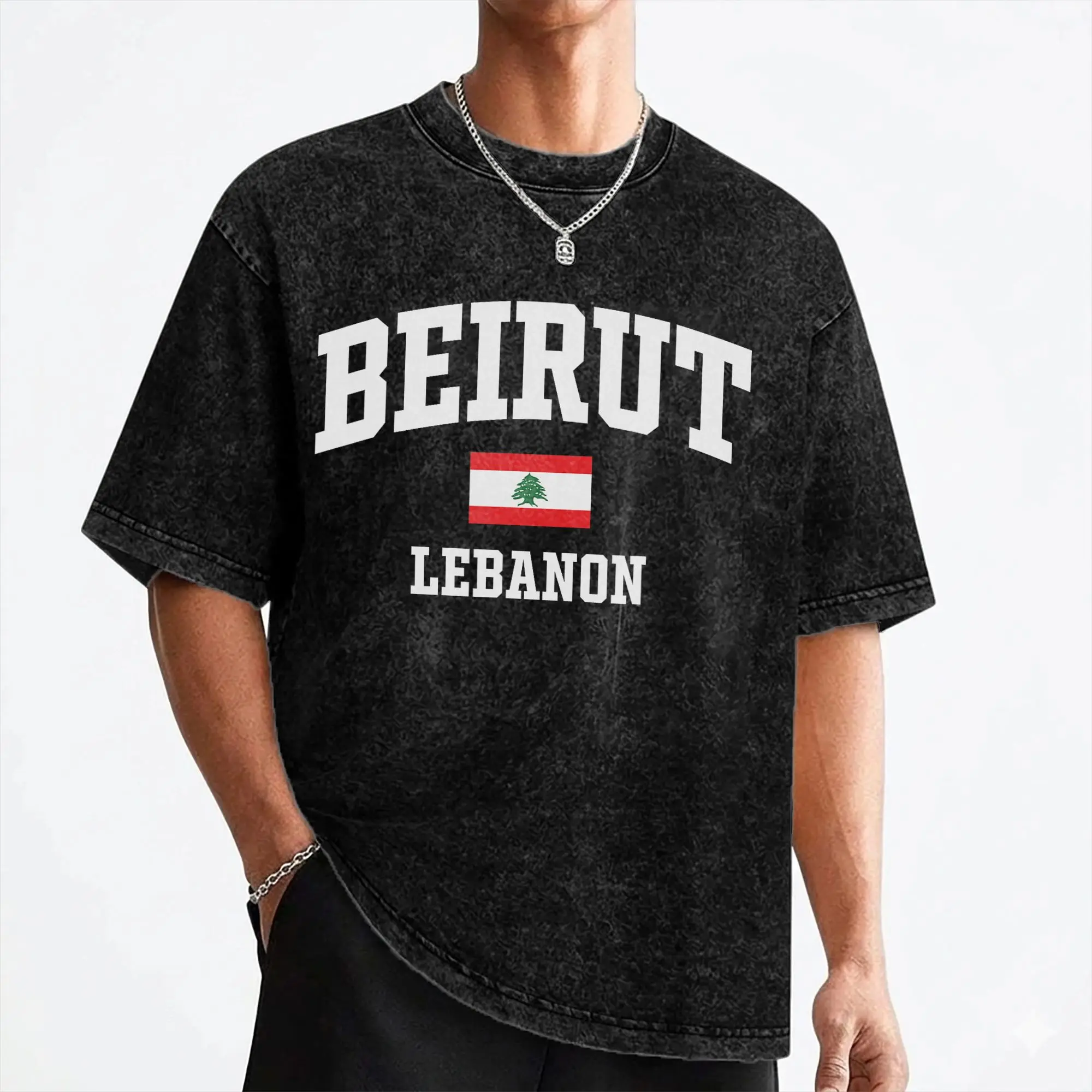 Beirut Lebanon T Shirt Washed Short Sleeve Street T-Shirts  Fashion for Men Women Streetwear Summer Tops Tees