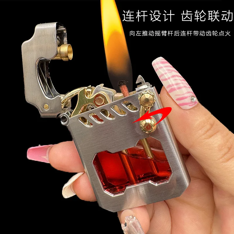 Rare Mecha Kerosene Lighter Transparent Fuel Tank Mechanical Rocket Gasoline Lighter Metal Men Smoking Play Lighters Wholesale