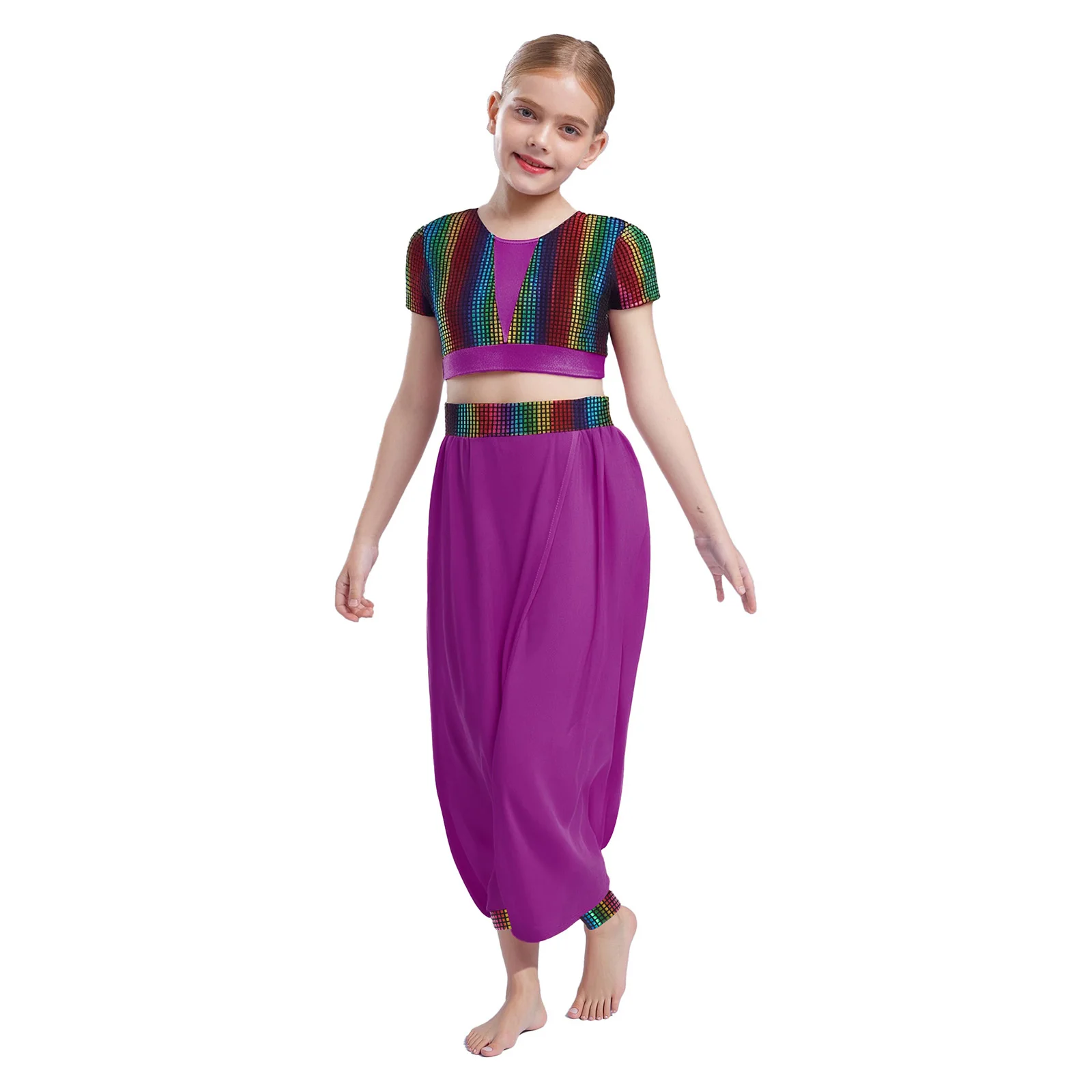 Kids Belly Dance Costumes Set Oriental Indian Dance Girls Halloween Festival Arabian Princess Clothes Competition Stage Outfits